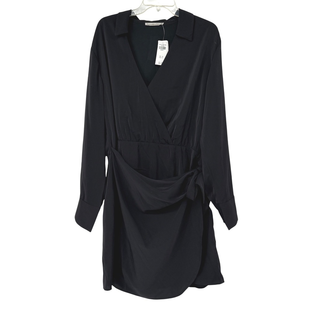 Abercrombie & Fitch Black Long-Sleeve Mini Wrap Dress